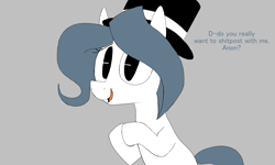 Size: 1207x723 | Tagged: safe, artist:hattsy, oc, oc only, oc:hattsy, earth pony, pony, dialogue, female, gray background, hat, mare, shitposting, simple background, solo, top hat, vulgar
