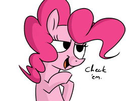 Size: 851x680 | Tagged: safe, artist:hattsy, pinkie pie, earth pony, pony, check em, female, mare, pink coat, pink mane, solo
