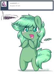 Size: 656x887 | Tagged: safe, artist:dsp2003, oc, oc only, oc:grass, pony, 2016, ask, bipedal, blushing, chibi, cute, diabetes, dsp2003 is trying to murder us, female, hnnng, lifeloser-ish, open mouth, pony town, simple background, style emulation, transparent background, tumblr