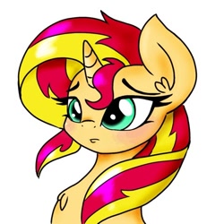 Size: 480x480 | Tagged: safe, artist:altohearts, derpibooru import, sunset shimmer, pony, unicorn, bust, chest fluff, cute, ear fluff, female, mare, portrait, shimmerbetes, simple background, solo, white background