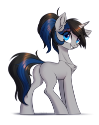 Size: 1300x1630 | Tagged: safe, artist:vincher, derpibooru import, oc, oc only, pony, unicorn, butt, chest fluff, female, mare, plot, simple background, smiling, solo, transparent background