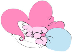 Size: 702x510 | Tagged: safe, artist:hattsy, pinkie pie, earth pony, pony, blanket, eyes closed, female, pillow, sleeping, solo, zzz