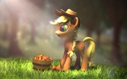 Size: 600x375 | Tagged: safe, artist:oiling, derpibooru import, applejack, earth pony, pony, 3d, 3d model, apple, apple basket, food, solo, sweet apple acres