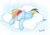 Size: 2012x1409 | Tagged: safe, artist:patoriotto, rainbow dash, pegasus, pony, cloud, pixiv, sleeping, sleepydash, traditional art