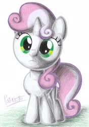 Size: 1639x2329 | Tagged: safe, artist:patoriotto, sweetie belle, pixiv, sketch, solo, traditional art