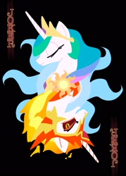 Size: 1500x2100 | Tagged: safe, artist:emerald-light, derpibooru import, daybreaker, princess celestia, alicorn, pony, black background, duality, eyes closed, female, mare, playing card, simple background, wip