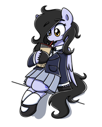 Size: 2048x2560 | Tagged: source needed, useless source url, safe, artist:sugar morning, derpibooru import, oc, oc only, oc:tail, pegasus, pony, clothes, cute, cutie mark, drink, eyelashes, female, freckles, mary janes, pleated skirt, pocket, school uniform, shoes, simple background, sitting, skirt, socks, solo, straw, straw in mouth, transparent background, wings