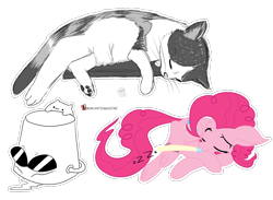 Size: 1180x863 | Tagged: safe, artist:teabucket, pinkie pie, cat, earth pony, pony, artist avatar, bongo cat, bucket, cute, diapinkes, female, mare, meme, patreon, patreon logo, sleeping, sunglasses