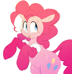 Size: 1093x1129 | Tagged: safe, artist:hattsy, pinkie pie, earth pony, pony, christmas, clothes, colored pupils, cute, diapinkes, dock, female, holiday, mare, open mouth, rearing, simple background, smiling, socks, solo, white background, wide hips