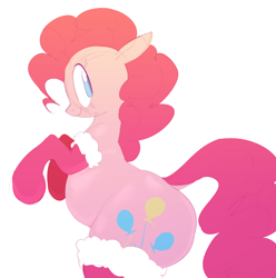 Size: 2296x2310 | Tagged: safe, artist:hattsy, pinkie pie, earth pony, pony, balloonbutt, belly, butt, christmas, clothes, cute, diapinkes, dock, evening gloves, female, gloves, high res, holiday, long gloves, looking back, mare, plot, rearing, simple background, smiling, socks, solo, stockings, thigh highs, white background