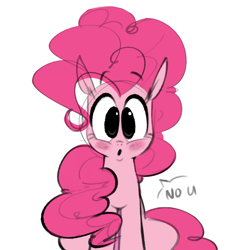 Size: 1834x1978 | Tagged: safe, artist:hattsy, pinkie pie, earth pony, pony, :o, blushing, cute, dialogue, diapinkes, female, looking at you, mare, no u, open mouth, simple background, solo, speech bubble, white background