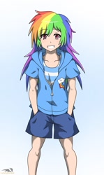 Size: 1024x1723 | Tagged: safe, artist:latedaybreak, derpibooru import, rainbow dash, human, anime, humanized, young