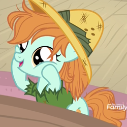 Size: 1078x1078 | Tagged: safe, screencap, peach fuzz, earth pony, pony, daring doubt, cheek squish, clothes, cropped, cute, cutie, cutie mark, daring do costume, female, filly, foal, hat, messy mane, pith helmet, solo, squishy cheeks, too cute, torn clothes