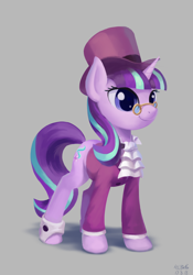 Size: 1618x2307 | Tagged: safe, artist:draconidsmxz, snowfall frost, starlight glimmer, pony, unicorn, clothes, cute, female, glasses, glimmerbetes, hat, mare, simple background, smiling, solo, top hat