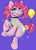 Size: 1048x1439 | Tagged: safe, artist:skyeskyekitty, derpibooru import, pinkie pie, earth pony, pony, 80s, balloon, bandaid, barette, beads, blue background, choker, clothes, female, mare, ponytail, scrunchie, short hair, simple background, solo, tanktop