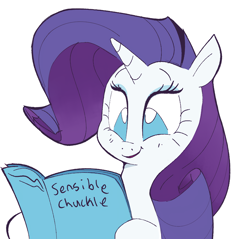 Size: 1546x1480 | Tagged: safe, artist:hattsy, rarity, pony, unicorn, book, eyeshadow, female, hoof hold, magazine, makeup, mare, meme, ponified, sensible chuckle, simple background, smiling, solo, white background