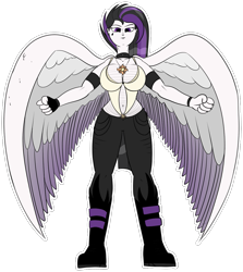 Size: 1065x1196 | Tagged: safe, artist:teabucket, derpibooru exclusive, princess celestia, human, breasts, cleavage, goth, humanized, punklestia, winged humanization, wings