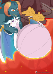 Size: 5788x8186 | Tagged: safe, artist:teabucket, dragon lord torch, princess celestia, dragon, absurd resolution, backrub, belly, big belly, celestorch, content, dragonified, dragonlestia, eating, female, gold, hyper, hyper pregnancy, impossibly large belly, lava, macro, male, minecart, onomatopoeia, pampering, patreon, patreon logo, preglestia, pregnant, shipping, smiling, sound effects, species swap, straight, transformation