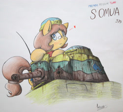 Size: 3543x3214 | Tagged: safe, artist:patoriotto, oc, oc only, heart, military, solo, souma s-35, tank (vehicle), traditional art, world war ii