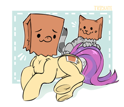 Size: 2602x2246 | Tagged: safe, artist:trickate, derpibooru import, oc, oc only, oc:paper bag, cat, earth pony, pony, chest fluff, commission, female, frog (hoof), paper bag, rcf community, underhoof