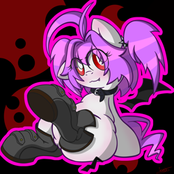 Size: 2480x2480 | Tagged: safe, artist:patoriotto, oc, oc only, pony, collar, fangs, female, solo