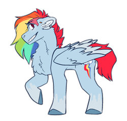 Size: 1280x1224 | Tagged: safe, artist:badflxwer, derpibooru import, rainbow dash, pegasus, pony, female, folded wings, hooves, looking back, mare, raised hoof, redesign, simple background, smiling, solo, transparent background, wings