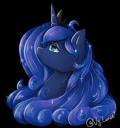 Size: 750x800 | Tagged: safe, artist:thanhvy15599, derpibooru import, princess luna, alicorn, pony, black background, bust, looking up, portrait, simple background, solo