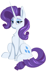 Size: 1130x1745 | Tagged: safe, artist:dummyhorse, derpibooru import, rarity, pony, unicorn, chest fluff, female, lidded eyes, looking at you, mare, simple background, sitting, smiling, solo, transparent background