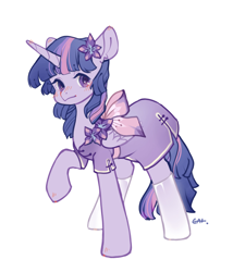 Size: 2480x2900 | Tagged: safe, artist:小huhu狸君呀, derpibooru import, twilight sparkle, twilight sparkle (alicorn), alicorn, pony, blushing, clothes, dress, female, looking at you, mare, simple background, solo, white background