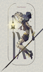 Size: 2374x3947 | Tagged: safe, artist:animesoul, derpibooru import, zecora, anthro, anklet, bracelet, eyes closed, female, jewelry, lantern, solo, tarot card, the hermit