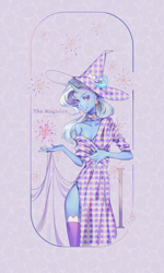 Size: 2374x3947 | Tagged: safe, artist:animesoul, derpibooru import, trixie, anthro, clothes, female, hat, looking at you, solo, tarot card, the magician, trixie's hat