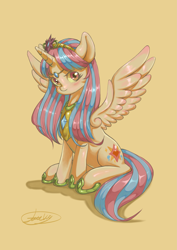 Size: 2479x3508 | Tagged: safe, artist:jatewg, derpibooru import, oc, oc only, oc:music sparkle, alicorn, pony, alicorn oc, female, looking at you, mare, simple background, sitting, solo