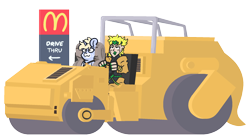 Size: 2150x1200 | Tagged: safe, artist:threetwotwo32232, derpibooru import, oc, oc:nootaz, human, pony, undead, unicorn, vampire, vampony, dio brando, female, jojo's bizarre adventure, mare, mcdonald's, simple background, steam roller, transparent background