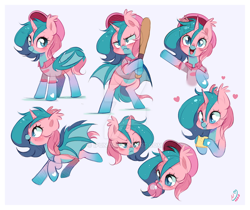 Size: 800x672 | Tagged: safe, artist:ipun, derpibooru import, oc, alicorn, bat pony, bat pony alicorn, pony, baseball bat, bat wings, bubblegum, chibi, deviantart watermark, female, food, gum, horn, mare, obtrusive watermark, solo, watermark, wings