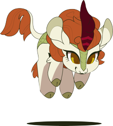 Size: 3161x3491 | Tagged: safe, artist:jennithedragon, derpibooru import, autumn blaze, kirin, awwtumn blaze, cloven hooves, cute, female, high res, hopping, mare, pronking, shadow, simple background, smiling, solo, transparent background