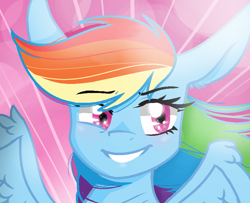 Size: 826x670 | Tagged: safe, artist:sirena-flitter, derpibooru import, rainbow dash, pegasus, pony, grin, smiling, solo