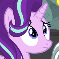 Size: 522x522 | Tagged: safe, derpibooru import, screencap, star swirl the bearded, starlight glimmer, pony, unicorn, shadow play, animated, cropped, female, gif, loop, male, mare, reaction image, solo focus, stallion, starlight is not amused, unamused