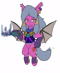 Size: 1700x2048 | Tagged: safe, artist:omegapony16, derpibooru import, oc, oc only, oc:oriponi, bat pony, pony, armor, bat pony oc, bat wings, clothes, ear piercing, earring, female, flying, glow, hoof hold, jewelry, knife, mare, piercing, scarf, simple background, solo, spread wings, white background, wings