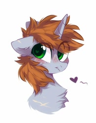 Size: 705x902 | Tagged: safe, artist:mirtash, derpibooru import, oc, oc only, oc:littlepip, pony, unicorn, fallout equestria, blushing, bust, chest fluff, eye clipping through hair, fanfic, fanfic art, female, freckles, heart, heart eyes, horn, mare, portrait, scar, simple background, solo, white background, wingding eyes