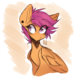Size: 1280x1311 | Tagged: safe, artist:avimod, scootaloo, pegasus, pony, cute, cutealoo, ear fluff, ear piercing, eye clipping through hair, female, mare, no nose, older, older scootaloo, piercing, solo