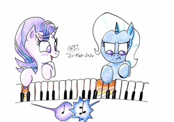 Size: 1024x716 | Tagged: safe, artist:gafelpoez, derpibooru import, starlight glimmer, trixie, pony, female, lesbian, musical instrument, pessoa, piano, shipping, startrix