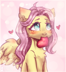 Size: 1176x1280 | Tagged: safe, artist:zefirka, derpibooru import, fluttershy, pegasus, pony, blushing, chest fluff, cute, daaaaaaaaaaaw, ear fluff, female, heart, hnnng, i love you, mare, mouth hold, shyabetes, solo, weapons-grade cute