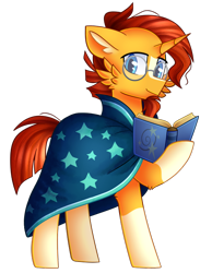 Size: 578x745 | Tagged: safe, artist:clairedaartiste444, derpibooru import, sunburst, pony, unicorn, book, cheek fluff, clothes, floppy ears, glasses, hoof hold, robe, simple background, solo, sunburst's robe, transparent background