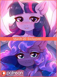 Size: 2082x2809 | Tagged: safe, artist:fensu-san, derpibooru import, princess luna, twilight sparkle, twilight sparkle (alicorn), alicorn, anthro, pony, advertisement, bath, beautisexy, blushing, cute, female, looking at you, mare, patreon, patreon logo, patreon preview, water, wet mane