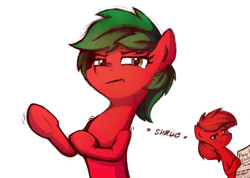 Size: 2357x1680 | Tagged: safe, artist:dsp2003, artist:lalieri, oc, oc only, oc:apple, collaboration, 2016, ask, newspaper, oh you, pony town, seriously, shrug, tumblr, unamused