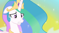 Size: 1920x1080 | Tagged: safe, derpibooru import, screencap, princess celestia, alicorn, pony, a royal problem, female, mare, worried