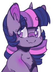 Size: 696x900 | Tagged: safe, artist:twic0rd, derpibooru import, twilight sparkle, unicorn twilight, pony, unicorn, blushing, bust, chest fluff, colored pupils, cute, ear fluff, eyebrows visible through hair, female, mare, simple background, smiling, solo, transparent background, twiabetes