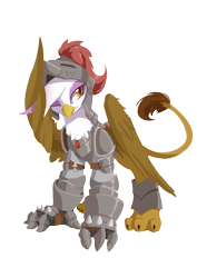 Size: 850x1200 | Tagged: safe, artist:l8lhh8086, gilda, griffon, armor, simple background, solo, transparent background, wing hands