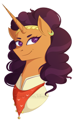 Size: 1629x2570 | Tagged: safe, artist:leiloaf, derpibooru import, saffron masala, pony, unicorn, curly hair, curly mane, ear piercing, earring, female, head shot, horn, jewelry, long horn, mare, neckerchief, piercing, poofy mane, signature, simple background, solo, transparent background, vector