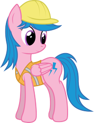 Size: 1164x1515 | Tagged: safe, artist:joey, derpibooru exclusive, derpibooru import, firefly, pegasus, pony, april fools, april fools 2020, clothes, derpibooru, female, hard hat, mare, meta, safety vest, simple background, solo, transparent background